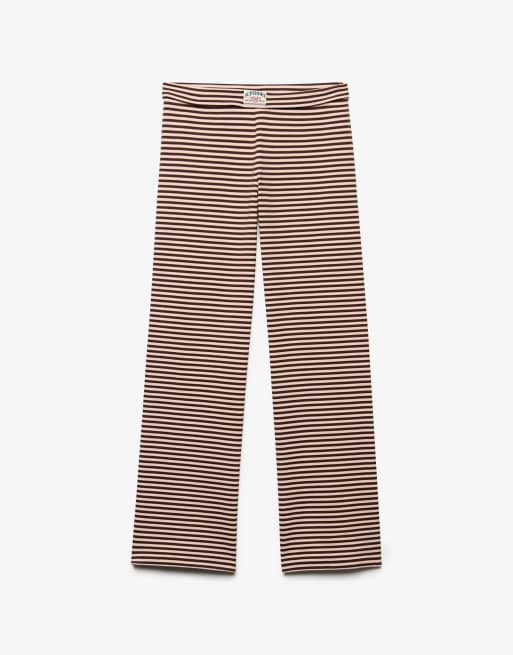 Superdry Athletic essentials stripe jersey trousers in chestnut brown/pink stripe, 5 of 5