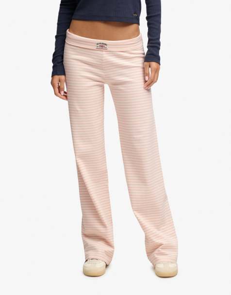 Superdry Athletic essentials stripe jersey trousers in rose blush pink stripe - view 1