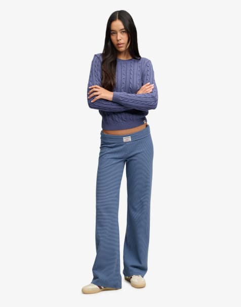 Superdry Athletic essentials stripe jersey trousers in standard navy/blue stripe - view 1