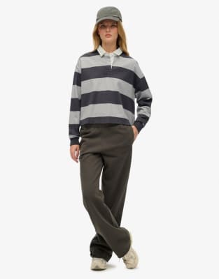 Superdry Athletic essentials stripe rugby top in charcoal/glacier grey marl - view 1
