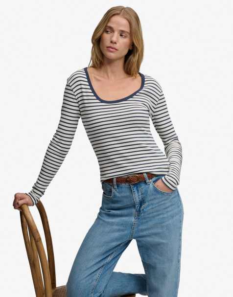 Superdry Athletic essentials striped long sleeve top in lauren navy stripe - view 1