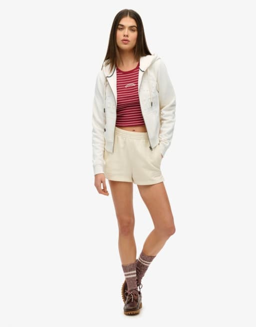 Superdry - Athletic Essentials - Sweat à capuche court et zippé ton sur ton - Blanc cassé