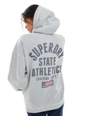 Superdry - Athletic Essentials - Sweat à capuche oversize à fermeture éclair - Gris chiné