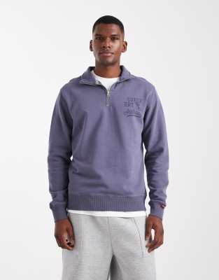 Superdry - Athletic Essentials - Sweat à col zippé - Gris pierre-Violet