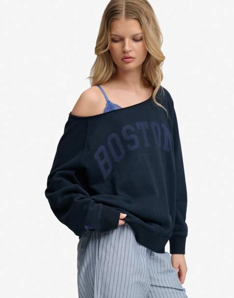 Superdry - Athletic Essentials - Sweat ras de cou à encolure Bardot - Bleu marine éclipse - view 1