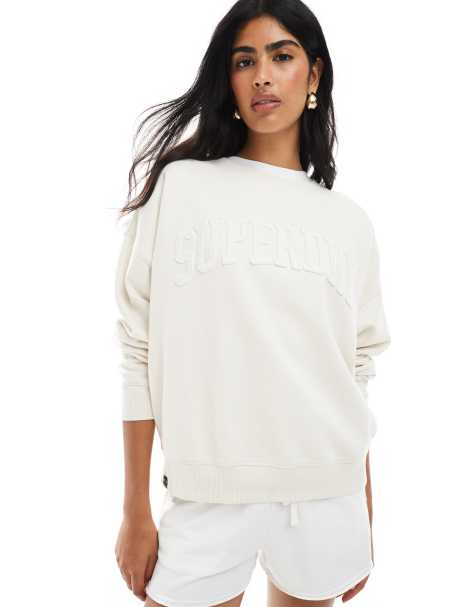 Superdry - Athletic Essentials - Sweat ras de cou avec appliqué ton sur ton - Blanc cassé - view 1
