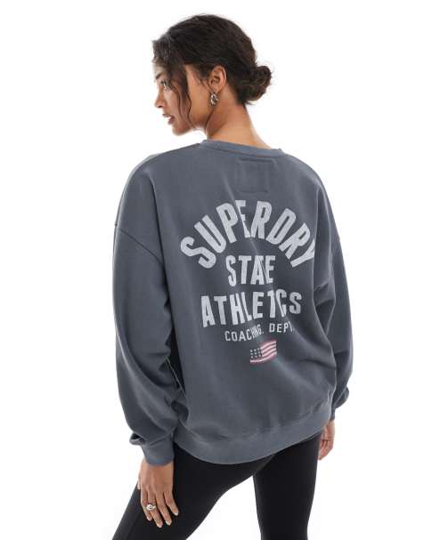 Superdry – Athletic Essentials – Sweatshirt in Anthrazit/Wollweiß mit Rundhalsausschnitt und Print - view 1