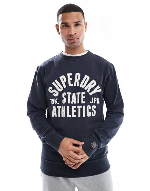 Superdry – Athletic Essentials – Sweatshirt in Bradley-Marineblau mit Rundhalsausschnitt