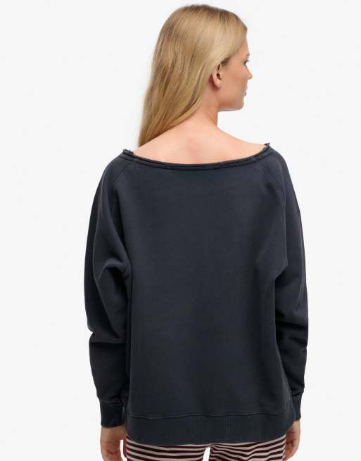 Superdry – Athletic Essentials – Sweatshirt in Eclipse-Marineblau mit Bardot-Rundhalsausschnitt, 2 von 4