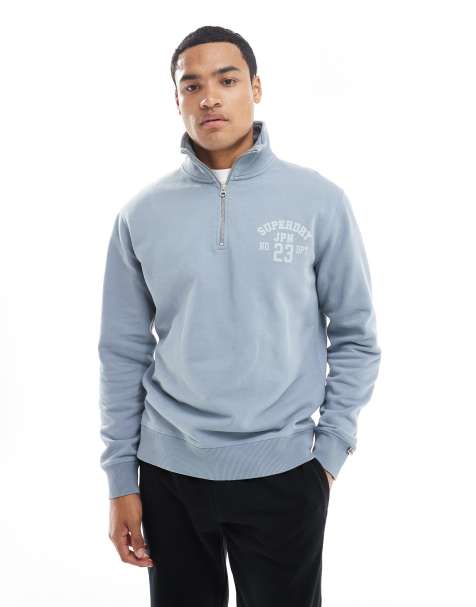 Superdry – Athletic Essentials – Sweatshirt in Feuersteinblaugrau mit kurzem Reißverschluss - view 1