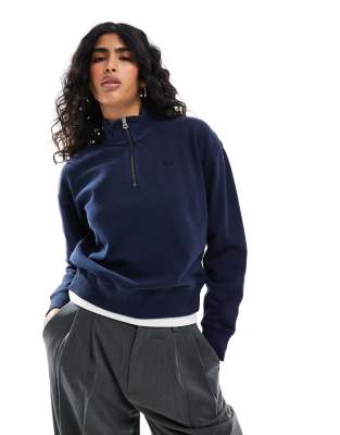 Superdry - Athletic Essentials - Sweatshirt in kräftigem Marineblau mit kurzem Reißverschluss