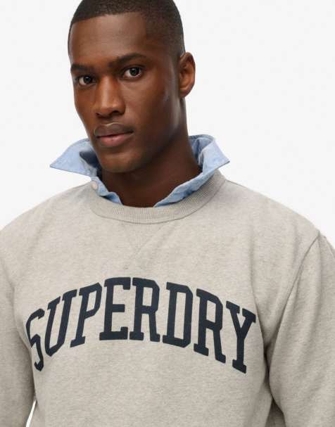 Superdry – Athletic Essentials – Sweatshirt in meliertem Grau mit Rundhalsausschnitt - view 1