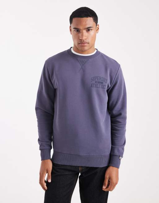 Superdry – Athletic Essentials – Sweatshirt in Steingrau mit Rundhalsausschnitt
