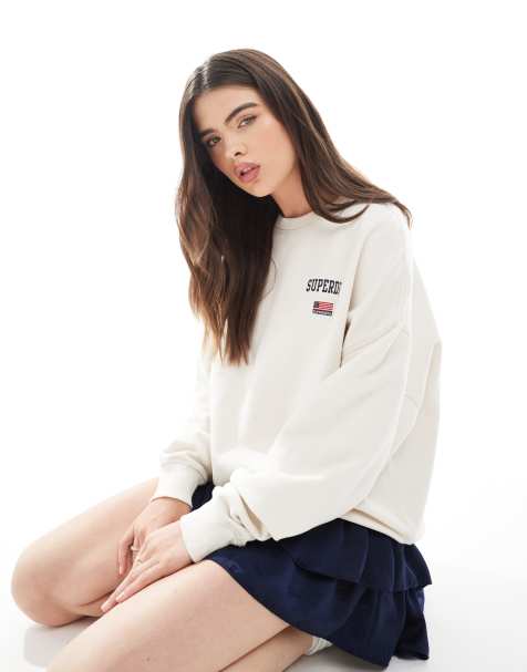 Superdry – Athletic Essentials – Sweatshirt mit Rundhalsausschnitt in Wollweiß und lockerer Passform - view 1