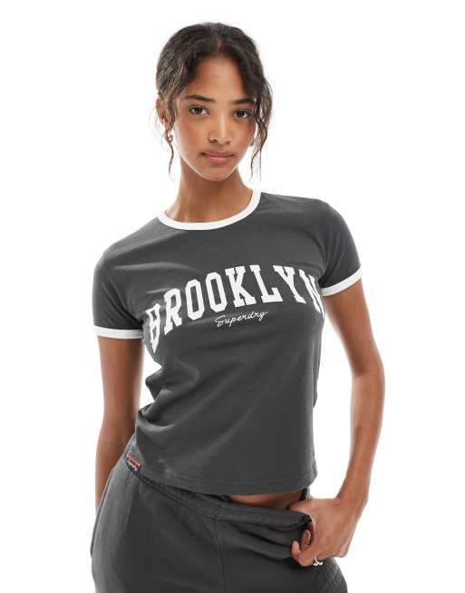 Superdry - Athletic Essentials - T-shirt ajusté à bords contrastants - Anthracite