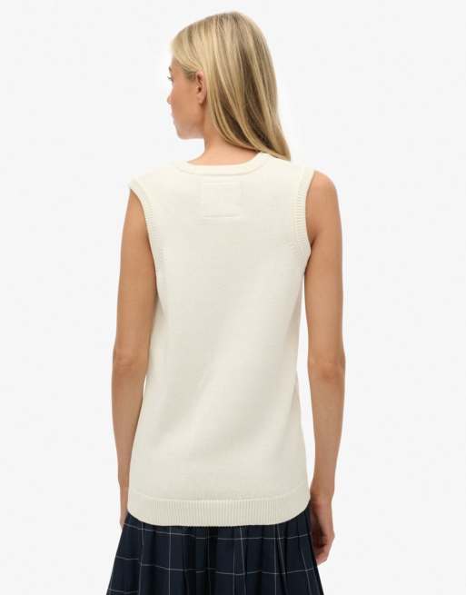 Superdry – Athletic Essentials – Tanktop aus Strick in Wüstenknochen-Wollweiß, 2 von 5
