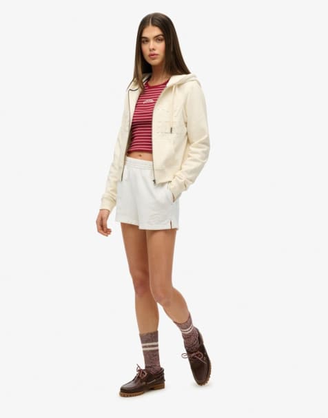 Superdry Athletic essentials tonal embroidered shorts in desert bone off white - view 1
