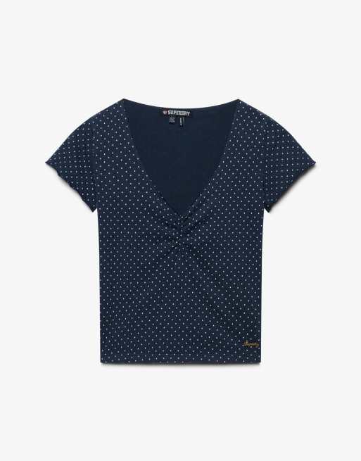 Superdry Athletic essentials top à fronces à motif, bleu marine à pois, 6 de 6