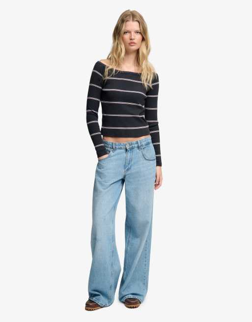 Superdry Athletic essentials top à manches longues en dentelle à rayures rose/marine, 4 de 5