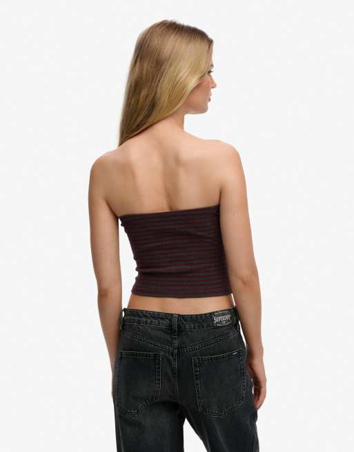 Superdry - Athletic Essentials - Top bandeau en jersey à rayures - Rouge porto, 2 de 6