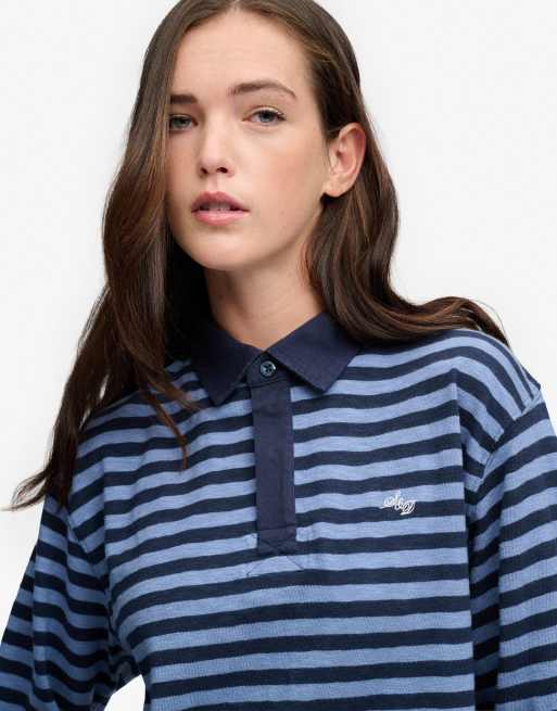 Superdry Athletic essentials top de rugby court en maille slub bleu tidal/bleu marine standard, 3 de 6