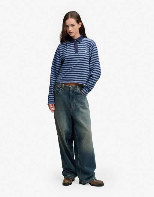 Superdry Athletic essentials top de rugby court en maille slub bleu tidal/bleu marine standard, 4 de 6