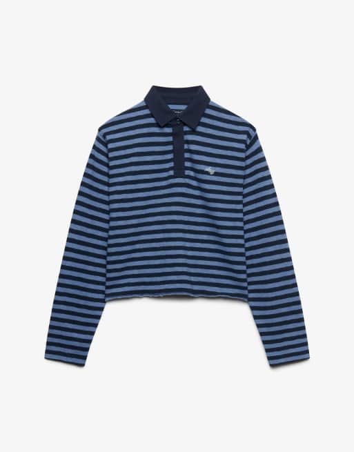 Superdry Athletic essentials top de rugby court en maille slub bleu tidal/bleu marine standard, 6 de 6