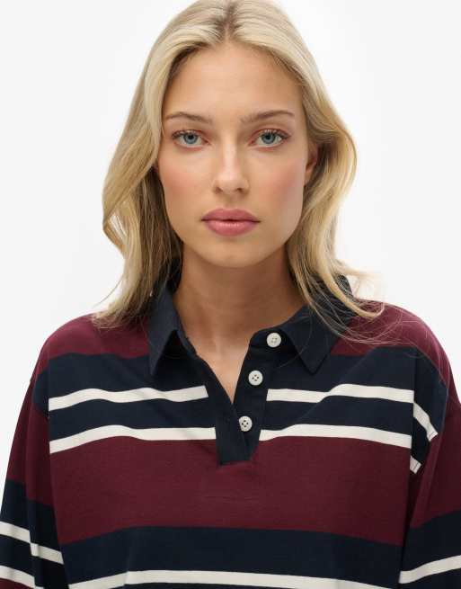 Superdry - Athletic Essentials - Top style rugby crop à rayures - Rouge et écru, 3 de 5