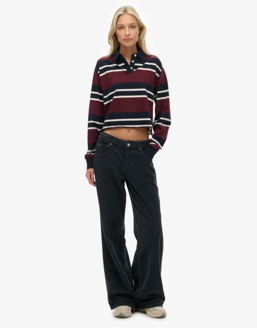 Superdry - Athletic Essentials - Top style rugby crop à rayures - Rouge et écru, 4 de 5