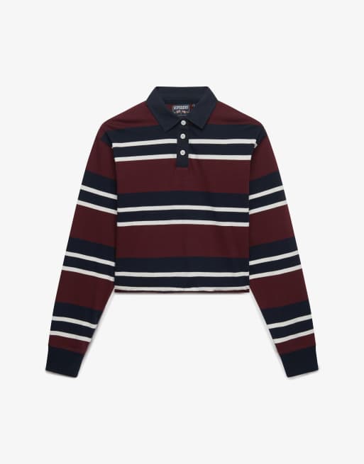 Superdry - Athletic Essentials - Top style rugby crop à rayures - Rouge et écru, 5 de 5
