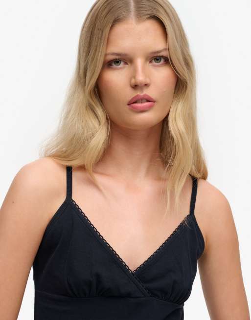 Superdry – Athletic Essentials – Trägertop in Eclipse-Marineblau mit V-Ausschnitt und Spitzenrand, 3 von 6