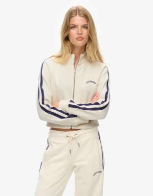 Superdry - Athletic Essentials - Trainingsjacke in Wüstenknochen-Wollweiß mit Logo