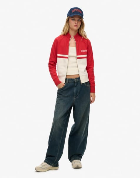Superdry Athletic essentials zip through track jacket in varsity red - view 1