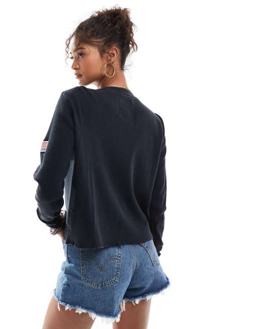 Superdry – Athletic – Langärmliges Basic-Oberteil in Eclipse-Marineblau mit Print, 4 von 4