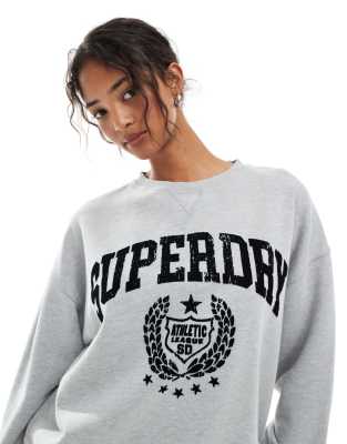 Superdry Athletic relaxed flock sweatshirt in grey marl