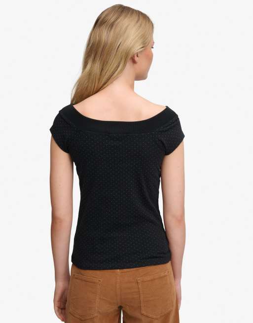 Superdry – Athletic – Schulterfreies Oberteil in Schwarz mit Polka Dots, 2 von 6