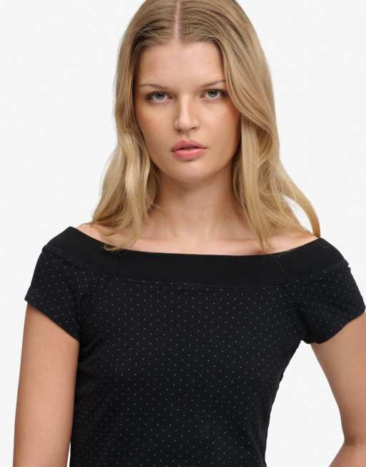 Superdry – Athletic – Schulterfreies Oberteil in Schwarz mit Polka Dots, 3 von 6