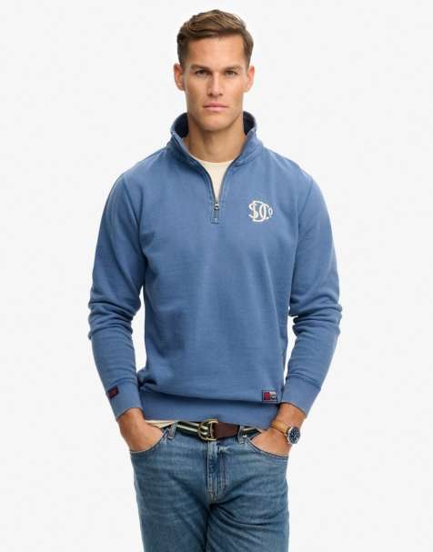 Superdry Athletic sd co half zip sweatshirt in bay blue - view 1
