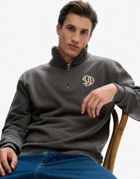 Superdry Athletic sd co half zip sweatshirt in shadow grey