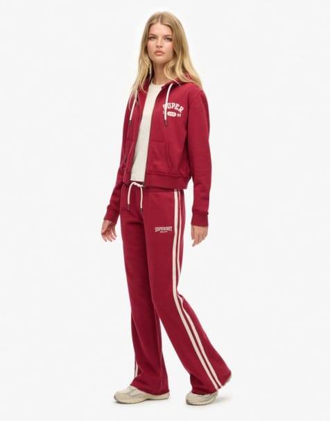 Superdry Athletic stripe flare joggers in bordeaux red - view 1