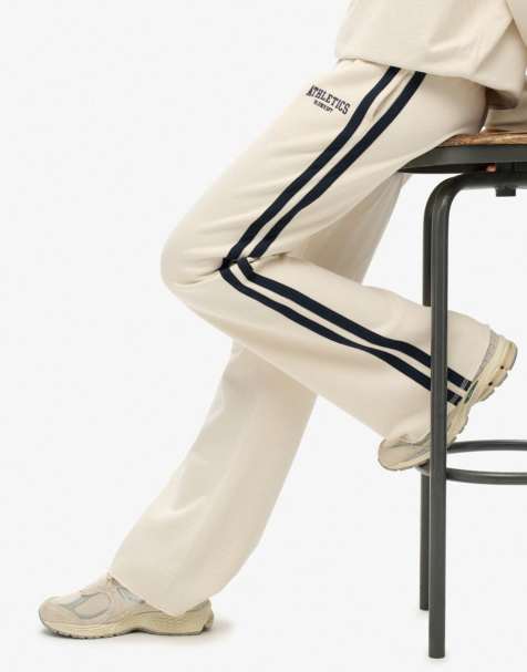 Superdry Athletic stripe flare joggers in desert bone off white - view 1
