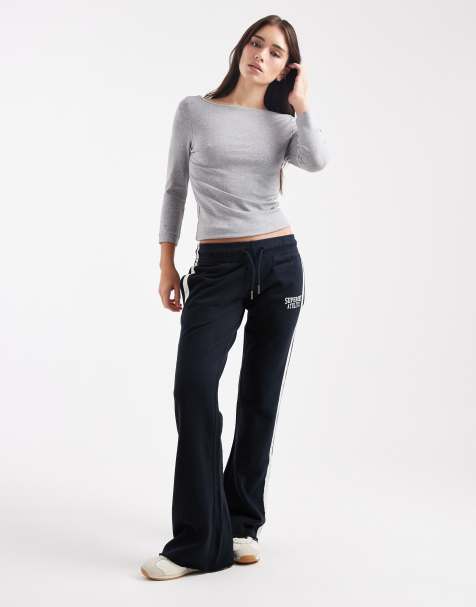 Superdry Athletic stripe flare joggers in eclipse navy - view 1