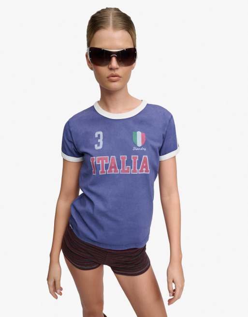 Superdry - Athletic - T-shirt de football à rayures - Bleu Italie, 4 de 4