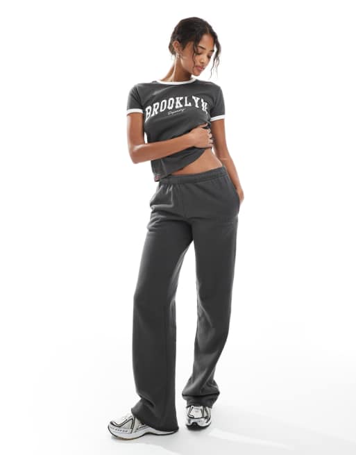 Superdry Athletic tonal embroidered wide leg joggers in charcoal - Main Image