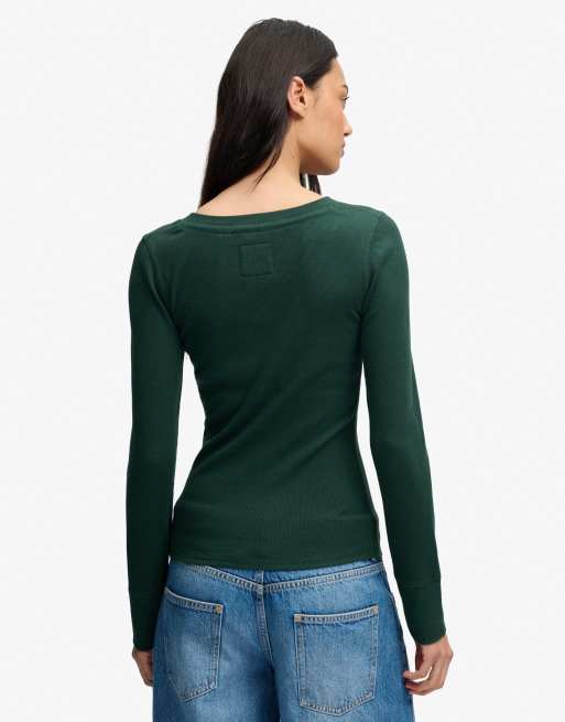Superdry Athletic top boutonné à manches longues en vert émail, 2 de 6