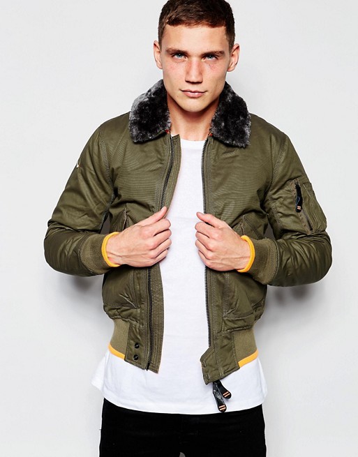 Superdry | Superdry Aviator Bomber Jacket with Faux Fur Collar
