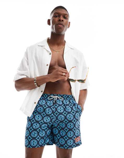 Superdry – Badeshorts in Talavera Tile Blue mit Fliesenmuster, 17 Zoll Schrittlänge - view 1