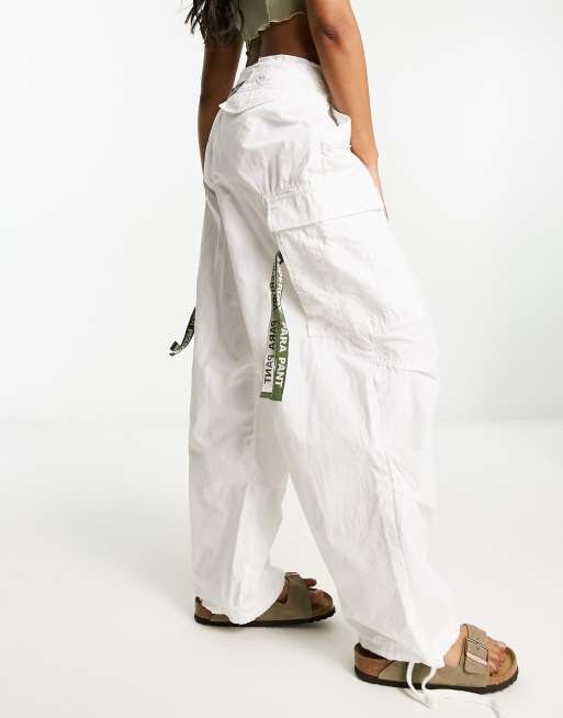 Superdry baggy parachute trousers in white, 2 of 4