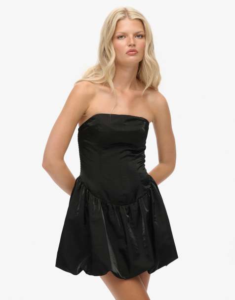 Superdry Bandeau puffball mini dress in black - view 1