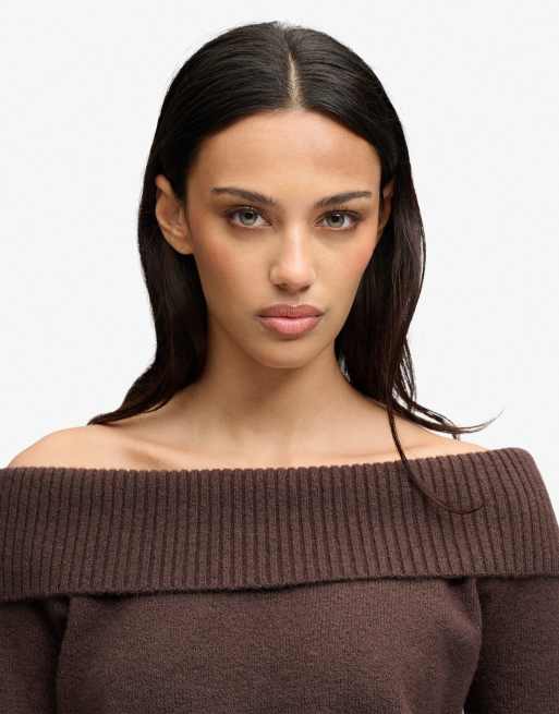 Superdry Bardot knitted jumper in chestnut brown, 3 of 4